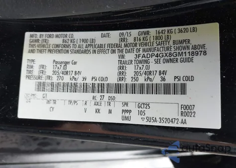 2016 Ford Fiesta St z USA, uszkodzony, nr VIN 3FADP4GX8GM118978